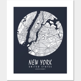 New York, United States City Map - Full Moon Posters and Art